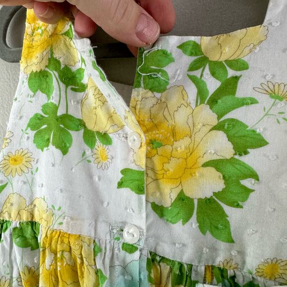 La Folie Dress Sundress Pinafore Eyelet Pockets Side Ties Yellow Floral Girls 6 - Picture 9 of 10
